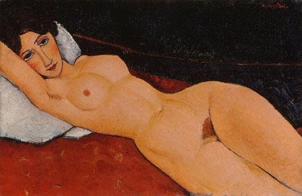 Amedeo Modigliani/Liegender Frauenakt auf weißem Kissen, ca. 1917 Öl auf Leinwand/© bpk, Staatsgalerie Stuttgart