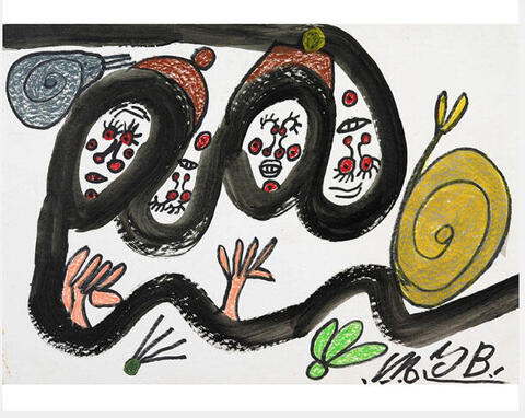 Ida Buchmann/Ohne Titel/Acril, Permamentmarker, Wachskreiden 51x73 cm/Privatsammlung